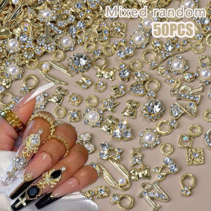 50pcs/lot 3D Luxury Pearl Crystal Diamond Alloy Nail Charms Luxury Gold/Silver Hollow Design Jewelry Nail Art Decoration Accesso h260819