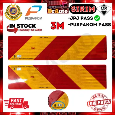 1 Pair 3M Reflective Sticker with SIRIM Lorry Sticker PUSPAKOM JPJ YELLOW/RED Sticker Diamond Grade Stiker Lori