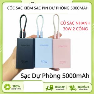 Cốc sạc kiêm Sạc Dự Phòng dung lượng 5000mAh 2in1 Mini 30W – ROMOSS PCP05-191 Type-C + Ligning