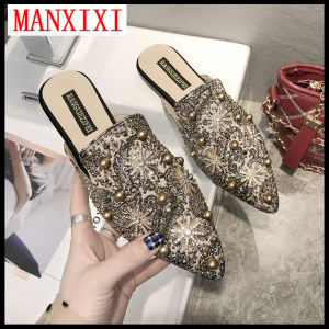 MANXIXI Fashion Mules Beautiful Pearl Inlay Sandals For Women (35-39 Size)