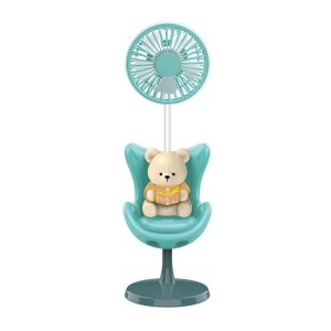 XYAX Phối màu tươi sáng Quạt mini sạc USB Luồng khí nhẹ nhàng Pin sạc lại được Quạt hình gấu hoạt hình Đồ trang trí bàn tinh xảo Cơ thể mịn màng Quạt bàn cầm tay di động Bàn cạnh giường ngủ