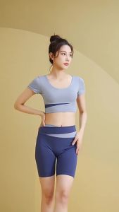 AE Sports suit with bra color-blocked high-waisted butt-lifting slimming tank top integrated short-sleeve fitness tight-fitting yoga set