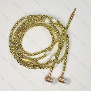 VAORLO Hot Deals Pearl Necklace Earphone Original High Quality 3.5mm In-Ear Pink Rhinestone Necklace Jewelry Beads Wired Earphones Handfree Headphone With Mic For Android Samsung Xiaomi OPPO Brithday Girls Gifts Universal Headset