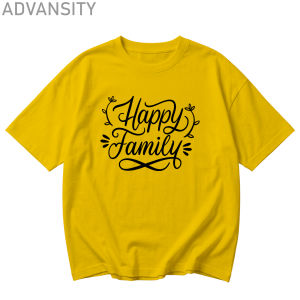 Family Matching Luminous Blue T-Shirts with "Happy Family" Design New Year 2027 Christmas T-Shirt for Men Women Kids