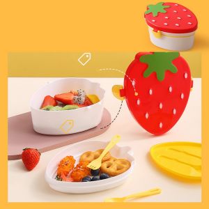 LD-C778 Kotak Makan 750ML Motif Stroberry Lunch Box Tempat Makan Karakter Double Layer Set Free Sendok Garpu