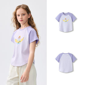 Áo thun ngắn tay cho bé gái balabala cổ tròn lớp lót hè 2025
