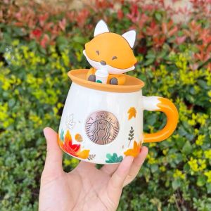 Starbucks Mid Autumn Forest Maple Leaf Ceramic Mug With Cute Fox Lid Coffee Cup Gift Box