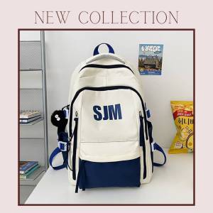 กระเป๋าเป้ สะพายหลัง SJM กระเป๋านักเรียน สีพื้นเรียบ แต่คุ้มค่า จุของได้เยอะมาก ขนาด 17 นิ้ว กระเป๋าแฟชั่นนักเรียน นักศึกษา
