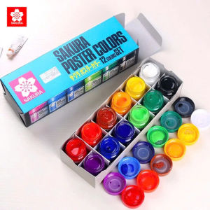 Bộ 12 Màu Poster Sakura Hũ Thuỷ Tinh 30ml – Hàng Chính Hãng Nhật Bản | Màu Poster Vẽ Mỹ Thuật Chuẩn Sắc – Độ Phủ Cao