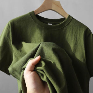COD  Avocado Color  200g Heavy American Army T Shirt Grass Green All-Match Cotton Short-Sleeved Loose Top Mens Thick  CNN