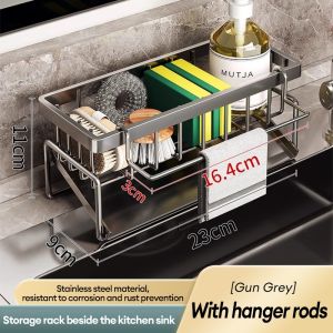 AUMU 304 Stainless Steel Sponge Drainer Rack With Towl Holder Sponge Holder Kitchen Sink Organizer Rack