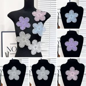 MIRELAE Flower Bead Sequined 3D Organza Flowers Mesh Lace Corsage 3D Organza Applique Fashion Wedding Dress Applique Wedding Dress