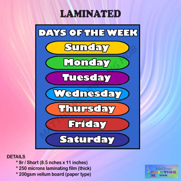 Laminated Months of The Year and Days of the Week | Lazada PH