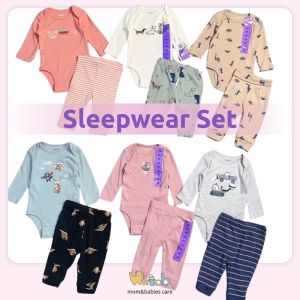 Hntob Set Of 2pcs Long sleeve With Pajama Sleepwear Baby Romper Onesie Terno (Randomly Given)