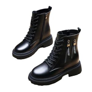 Falimottype)Size 35-40 Womens Fashion Martin Boots British Style Mid Barrel School Student Shoes Thick Sole Motorcycle Short Boots