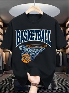 [Dunk Moment]MenS Casual Digital Printing T-Shirt - Fiber Round Neck Short Sleeves Street Hip-Hop Style Summer European And American Fashion Trends Sports Style