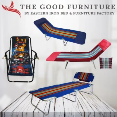 [TheGoodFurniture] Foldable Bed Folding Nap Bed. Beach Relax Chair. 3 Fold. HK Bed. Canvas Fabric. Portable. Easy storage.