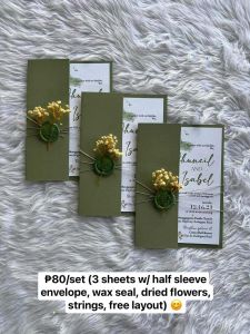 Customized Invitations (3sheets w/ halfsleeve envelope waxseal driedflowers strings& freelayout)
