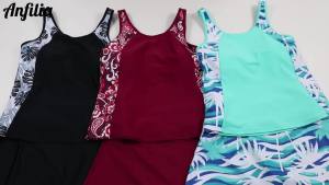 Charmo Two Piece Tankini Swimsuits for Women Printed Block Tankini Top with Swim Skirt Tummy Control Bathing Suit