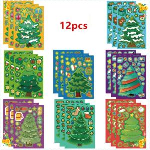 🔥【Special price】🔥🔥[ FLASH SALE ] 12 24PCS Toy Puzzle Stickers Christmas Tree Make A Face Stickers DIY Handicrafts Waterproof Stationery Stickers