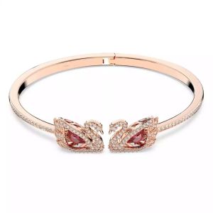 SWAROVSKI Luxury Swan Bracelet Rose Gold Red Crystal Dancing Swan Open Bracelet Light Luxury Niche