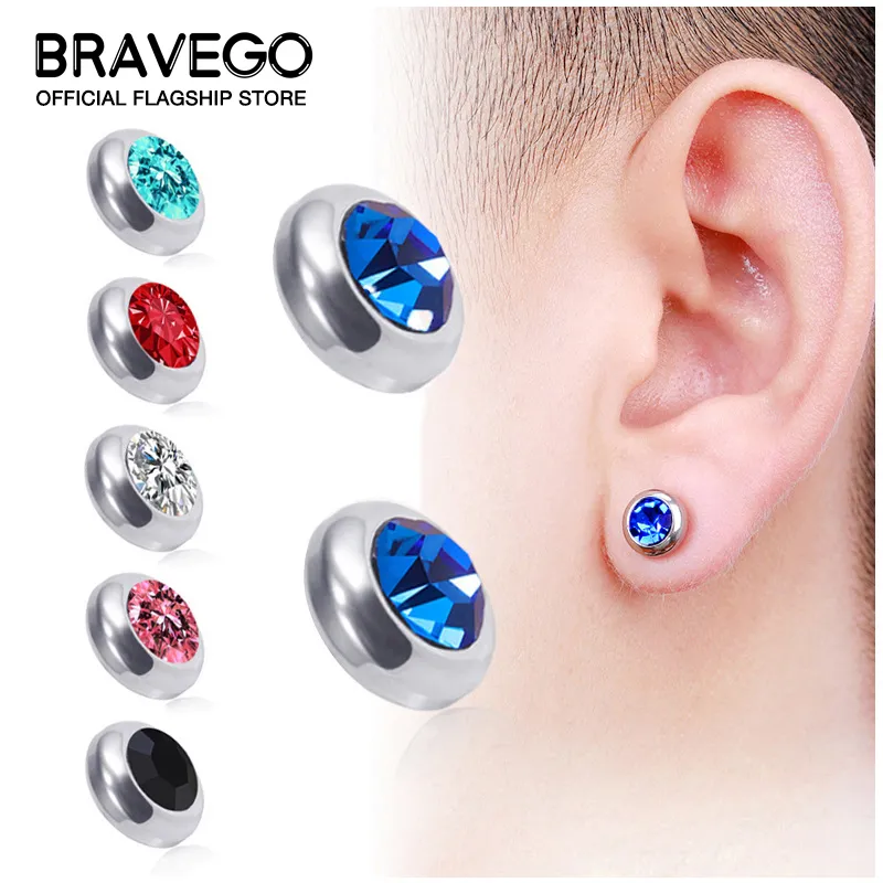 Stainless Steel Black Silver Blue Gold Magnetic Clip on Non Piercing  pressing Hoop Bali Stud Earrings