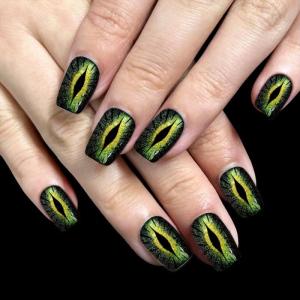 30Pieces Square Shape Press On Nail Short Length False Nail with Devil Eye and Shimmery Design for Casual or Party Wear