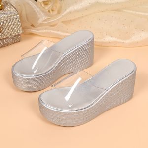 [Free Shipping] Size 34-43 Transparent Strap Wedge Sandals 2026 New Style Platform Thick-Soled Large-Size Summer Sandals For Women