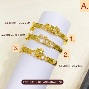 Gelang anak emas asli kadar 70 16k baby bayi bangle hello kitty love mikie mickey melody teddy bear love winnie the pooh boneka