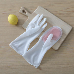 Magic Silicone Dish Washing Gloves with Brush Kitchen Dishwashing Heat Resistant Gloves Waterproof Cleaning Laundry
