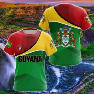Guyana Flag & Coat of Arms Graphic Tee Summer Casual Streetwear Mens Fashion Loose T-shirts Boy Oversized Short Sleeve Tops