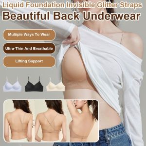 Liquid foundation invisible shiny shoulder strap large backless gathered underwear womens fixed cup no steel ring seamless bra