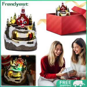 COD [Free Shipping] Resin Collectible Figurines Music LED Light Christmas Village Figurines Indoor Display Figurines Decoration