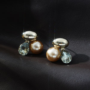 Fashionable Ring Gift 几何银色椭圆球珍珠锆石耳钉女小众设计感耳饰巨好看耳环 超火