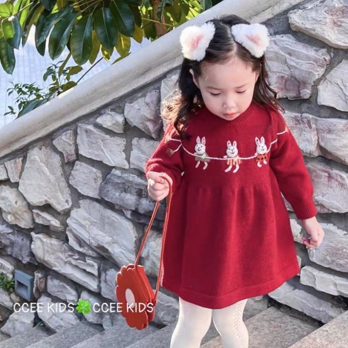 Giáp Girls váy Hàn Quốc phiên bản của váy áo trẻ em đầm len của mùa