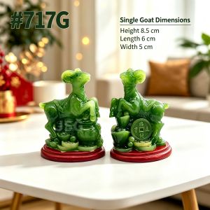 Goat Figurine Pair Jade Like Resin Statue Wealth Lucky Tabletop Home Office Desk Decor Ornament Gift