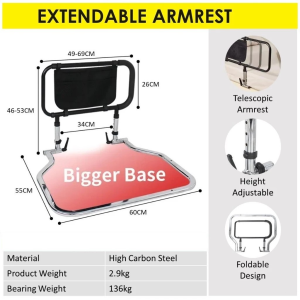 Bedside Assist Handrail Bed Guard Rail Anti-Fall Safety Support with Storage Bag for Elderly Pregnant Patients