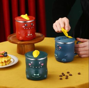 🔥NEW🔥 304 Stainless Steel Dinosaur Mug Dinosaur Cartoon Mug Water Cup Cute Child Water Cup With Straw (320ml) | 304 Cawan Air Dinosaur Kartun Keluli Tahan Karat Kanak-kanak Comel | 新款304不锈钢卡通水杯 双层防烫带吸管儿童口杯马克杯