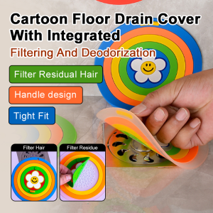 Bathroom Cartoon Floor Drain Cover Anti Odor Anti Bug Filter Anti Odor Mat Kitchen Floor Drain Cover Drain Soft Silicone Seat ring Carrying handle/Toilet floor drain deodorant mat for cartoon kitchen