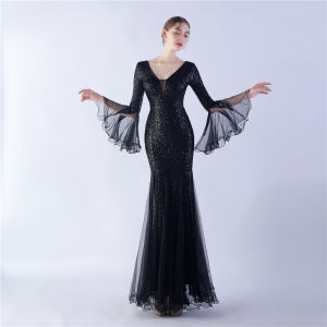 Prom Gown For Women Luxurious Trumpet Sleeve Mesh Wedding Banquet Stage Glitter Evening Dinner Formal Female Dress