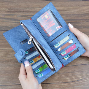 Famulei Leather Denim Long Wallet For Ladies YM1069-1508