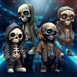 MUKANG Black Skeleton Figurines Resin Cool Skull Statue Ornament with Jacket Skeleton Doll Car Instrument Panel