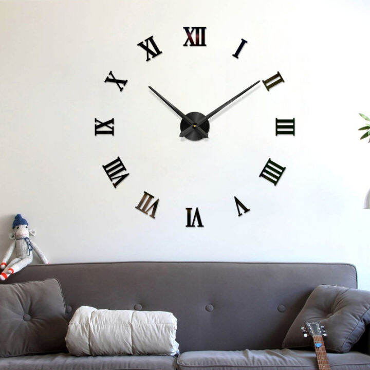 【TaroBall】3D Acrylic DIY Self-adhesive Mirror Wall Clock Stickers Roman ...