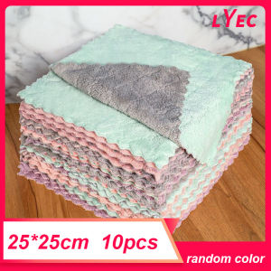 10pcs/20pcs 25x25cm Polyester Kitchen Dish Cloth Washing Towel Durable Absorbent Double-sided Thick Oil-free Table Cleaning Rags Random Color