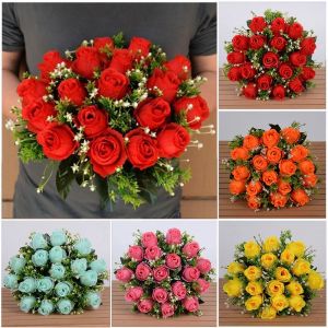DIVATEN 18 Head Real Happy Flower 10 Colors Photography Photo Gift Valentines Day Flowers Mini Simulated Rose Home Decorative
