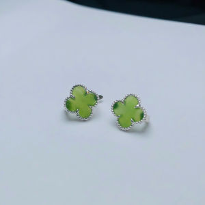 bông tai cỏ 4 lá ngọc bích tự nhiên vip bọc bạc trang sức nữ trang trang sức thiết kế đủ hoá đơn thẻ bảo hành