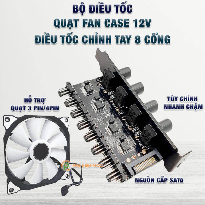 Bộ điều chỉnh tốc độ quạt Fan Case - Bộ điều tốc quạt PC máy tính PWM 8 cổng 4 pin 3 pin PCI