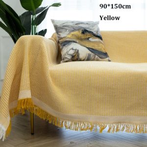 PICKIT Nordic Knitted White Sofa Towel Anti-slip with Tassels Vintage Cotton Blankets  Multi-purpose Throw Blankets