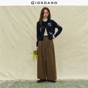 Giordano Fleece Pleated Semi-Elastic Waist Woven Wide-Leg Trousers - brushed snow flannel cotton (fine texture) semi-elastic waist (fitting) zipper closure (smooth & quality) 18415627