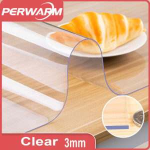 (3mm Clear Rectangle)PVC Thick Crystal Clear Kitchen Tablecloth Rectangular Plastic Protective Tablecloth Cover Round Table Protector for Dining Room
